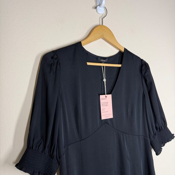 Quince Washable Stretch Silk Puff Sleeve Mini Dress Womens Size L Minimalist Blk - Picture 4 of 11